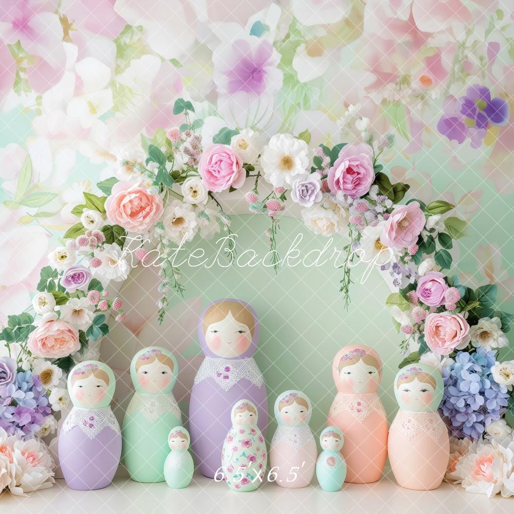 Kate Pastel Floral Matryoshka Dolls Backdrop Designed by Patty Robert - Kate Backdrop AU