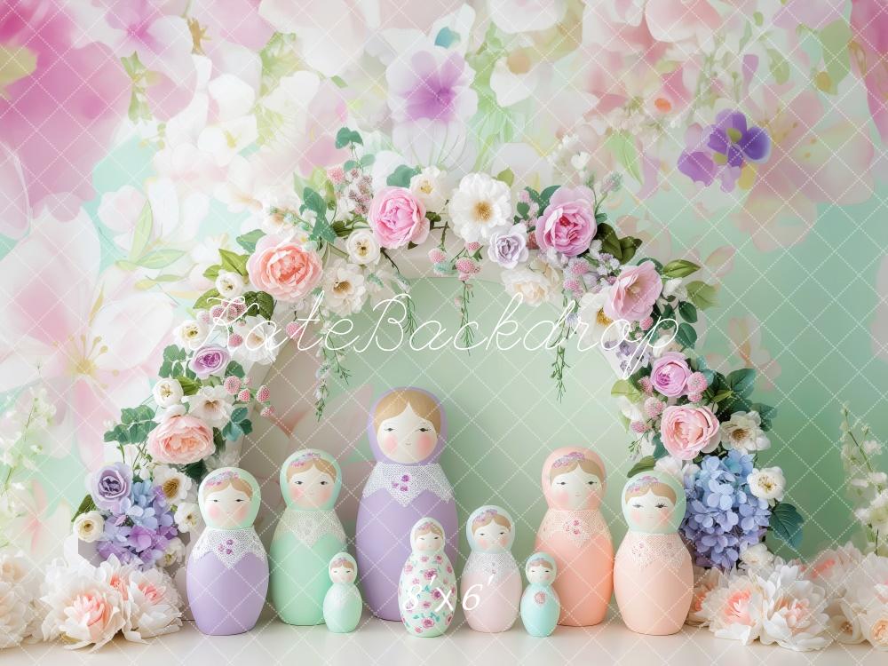 Kate Pastel Floral Matryoshka Dolls Backdrop Designed by Patty Robert - Kate Backdrop AU