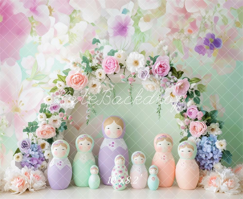 Kate Pastel Floral Matryoshka Dolls Backdrop Designed by Patty Robert - Kate Backdrop AU