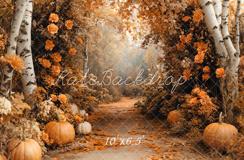Kate Autumn Backdrop Maple Forest Flowers Pumpkin Designed by Emetselch - Kate Backdrop AU