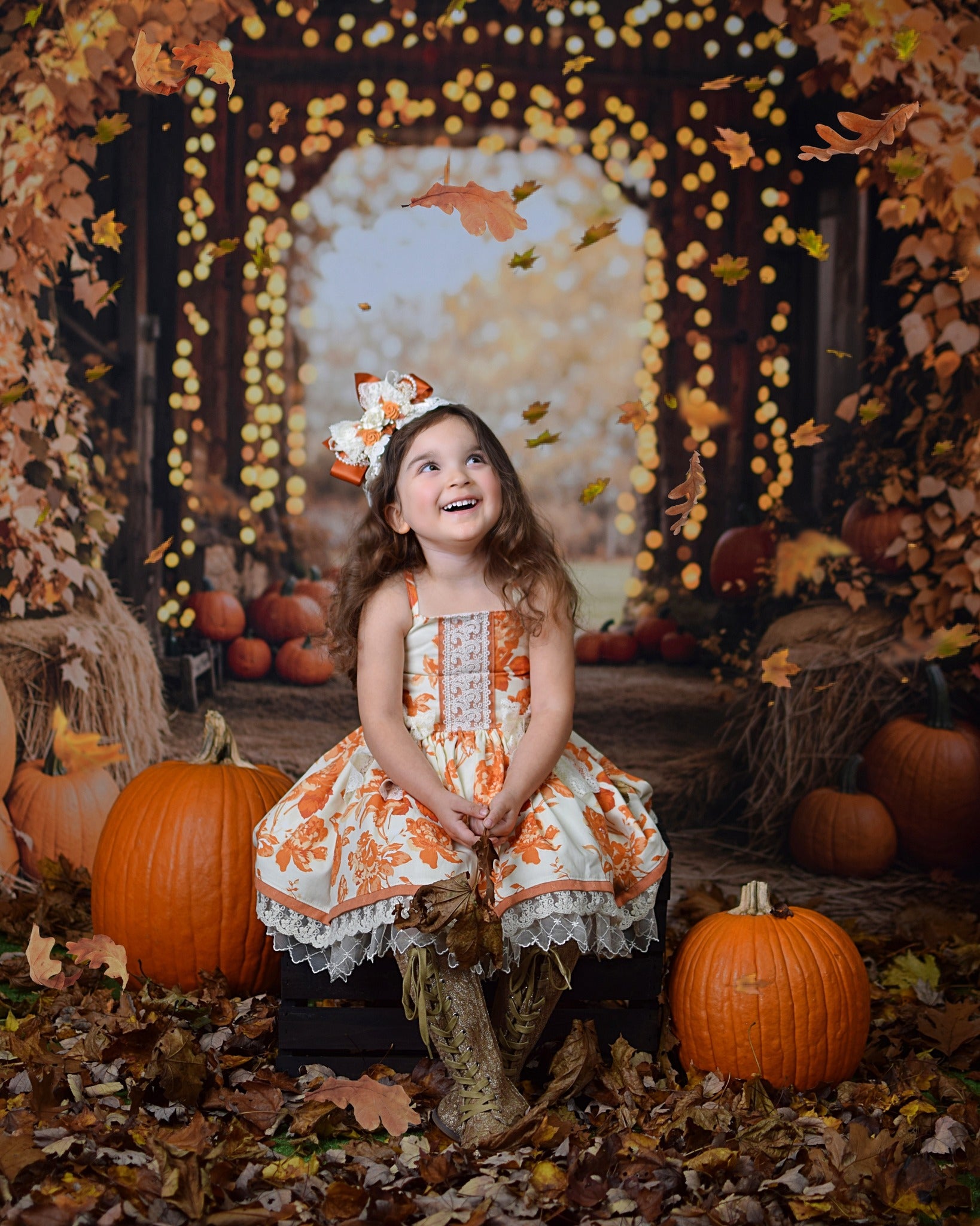 Kate Fall Maple Arch Pumpkins Barn Backdrop Designed by Emetselch - Kate Backdrop AU