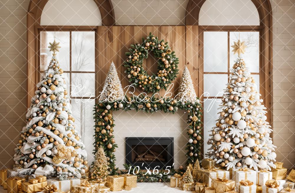 Kate Christmas Trees Fireplace Window Backdrop Designed by Emetselch - Kate Backdrop AU