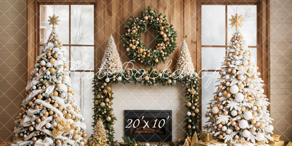 Kate Christmas Trees Fireplace Window Backdrop Designed by Emetselch - Kate Backdrop AU