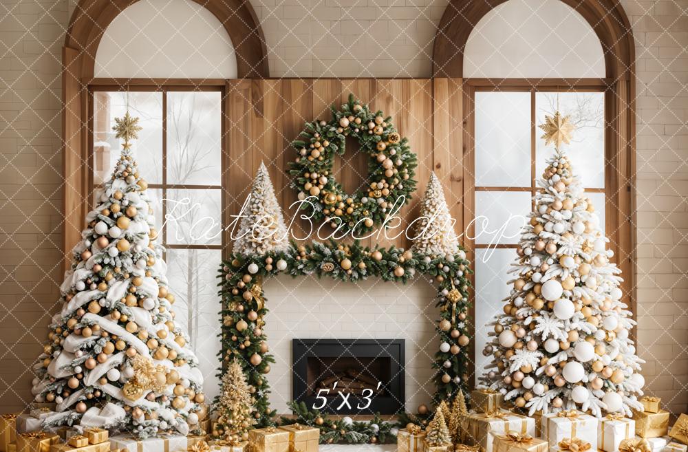 Kate Christmas Trees Fireplace Window Backdrop Designed by Emetselch - Kate Backdrop AU