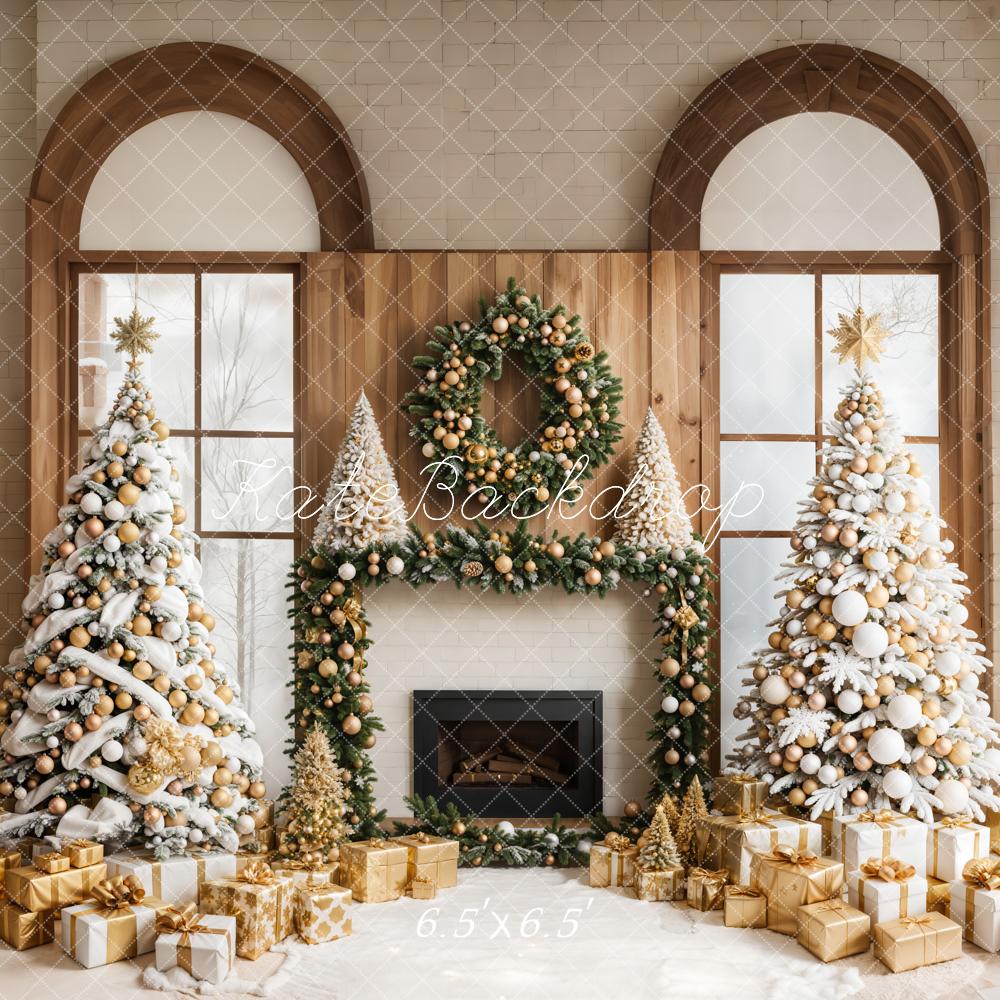 Kate Christmas Trees Fireplace Window Backdrop Designed by Emetselch - Kate Backdrop AU