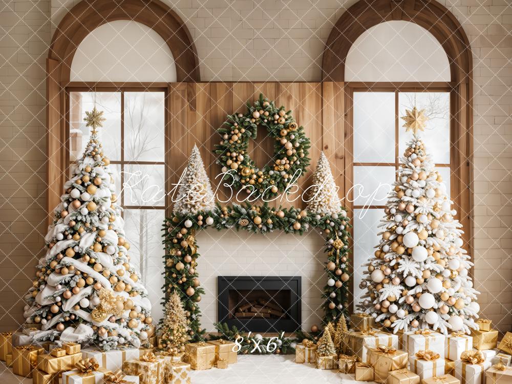 Kate Christmas Trees Fireplace Window Backdrop Designed by Emetselch - Kate Backdrop AU