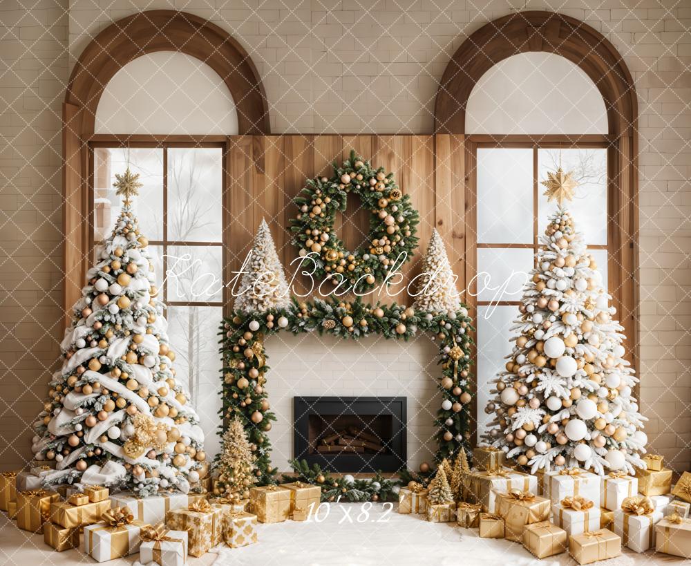 Kate Christmas Trees Fireplace Window Backdrop Designed by Emetselch - Kate Backdrop AU