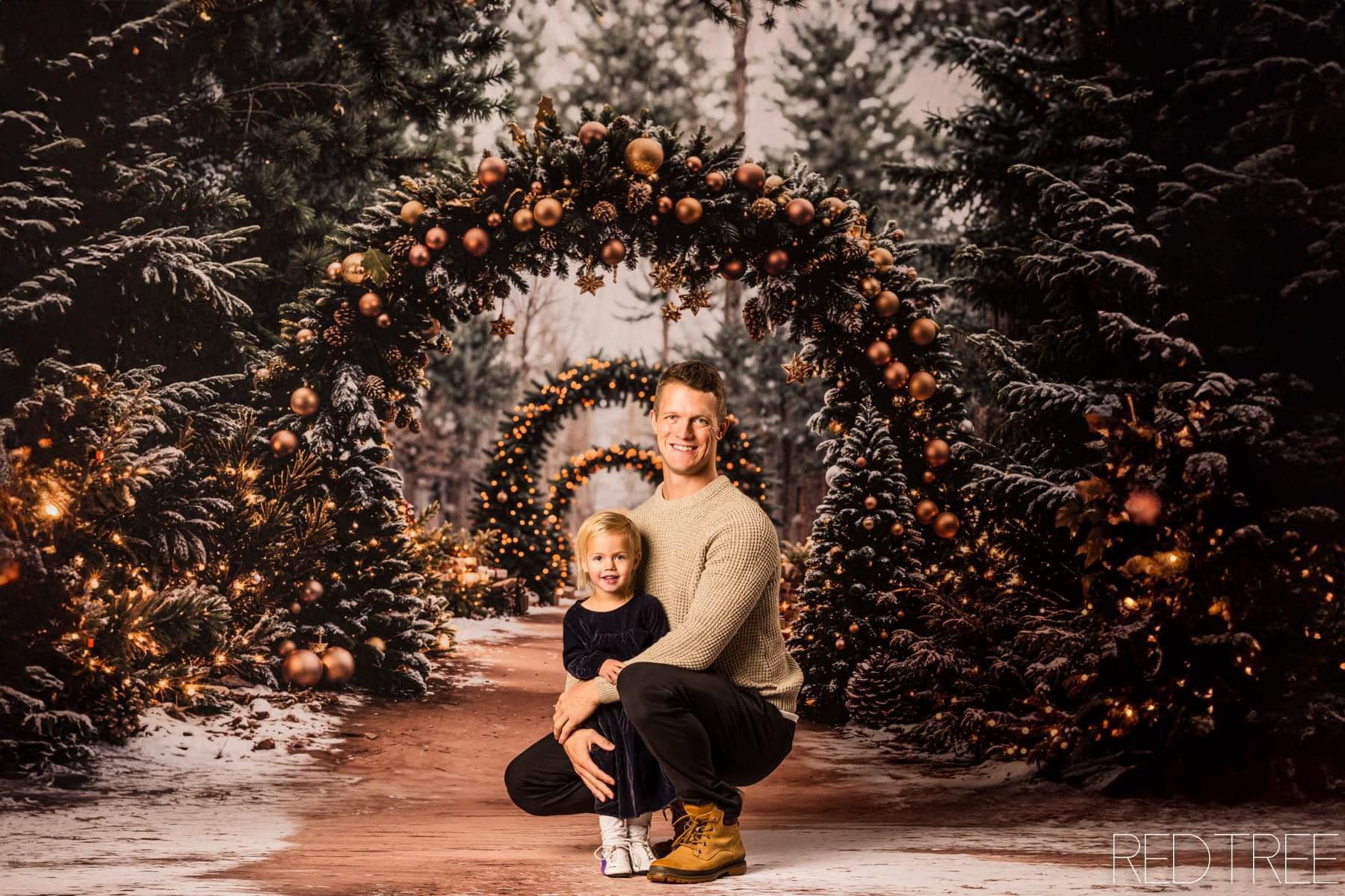 Kate Christmas Tree Archway Forest Backdrop+Winter Snowy Path Floor Backdrop - Kate Backdrop AU