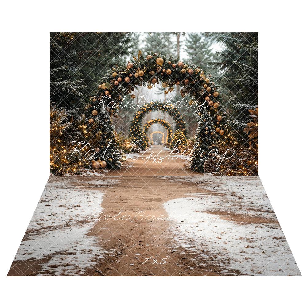 Kate Christmas Tree Archway Forest Backdrop+Winter Snowy Path Floor Backdrop - Kate Backdrop AU