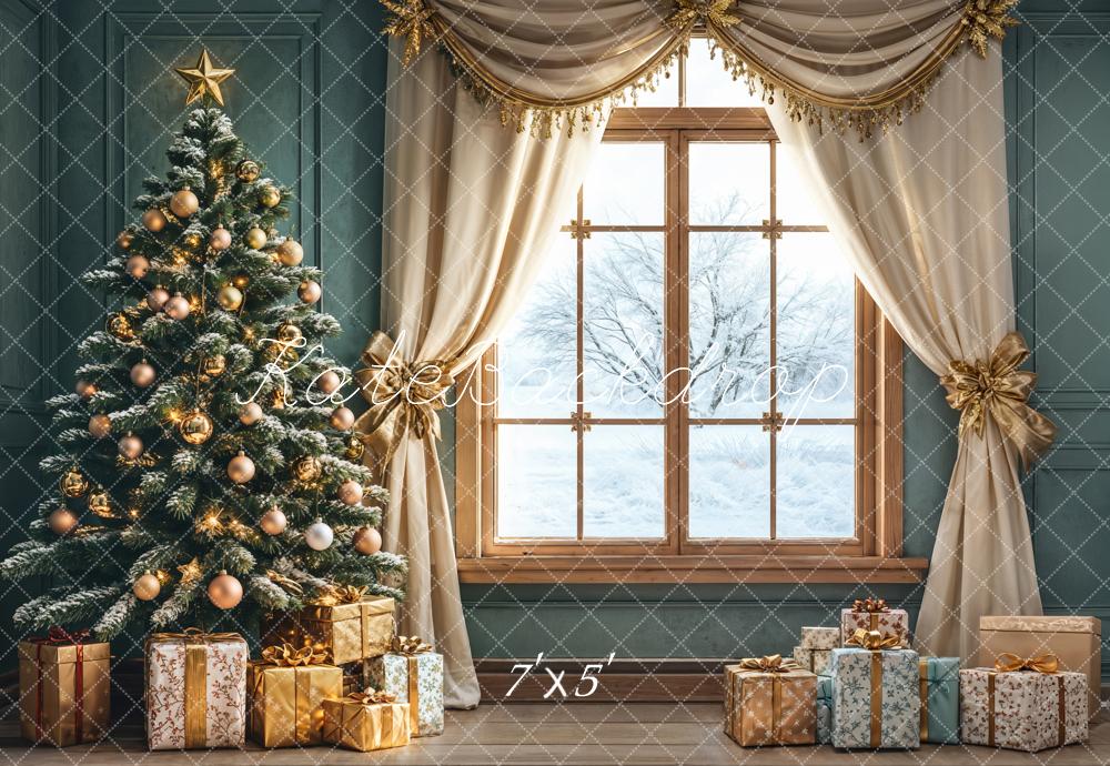 Kate Christmas Tree Window Curtains Gifts Backdrop Designed by Emetselch - Kate Backdrop AU