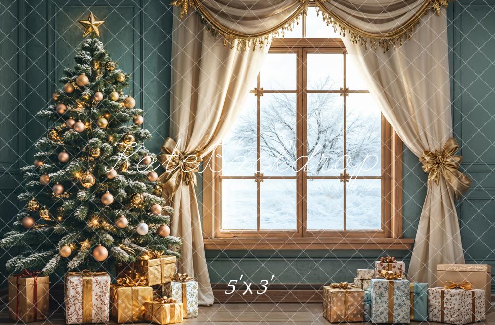 Kate Christmas Tree Window Curtains Gifts Backdrop Designed by Emetselch - Kate Backdrop AU