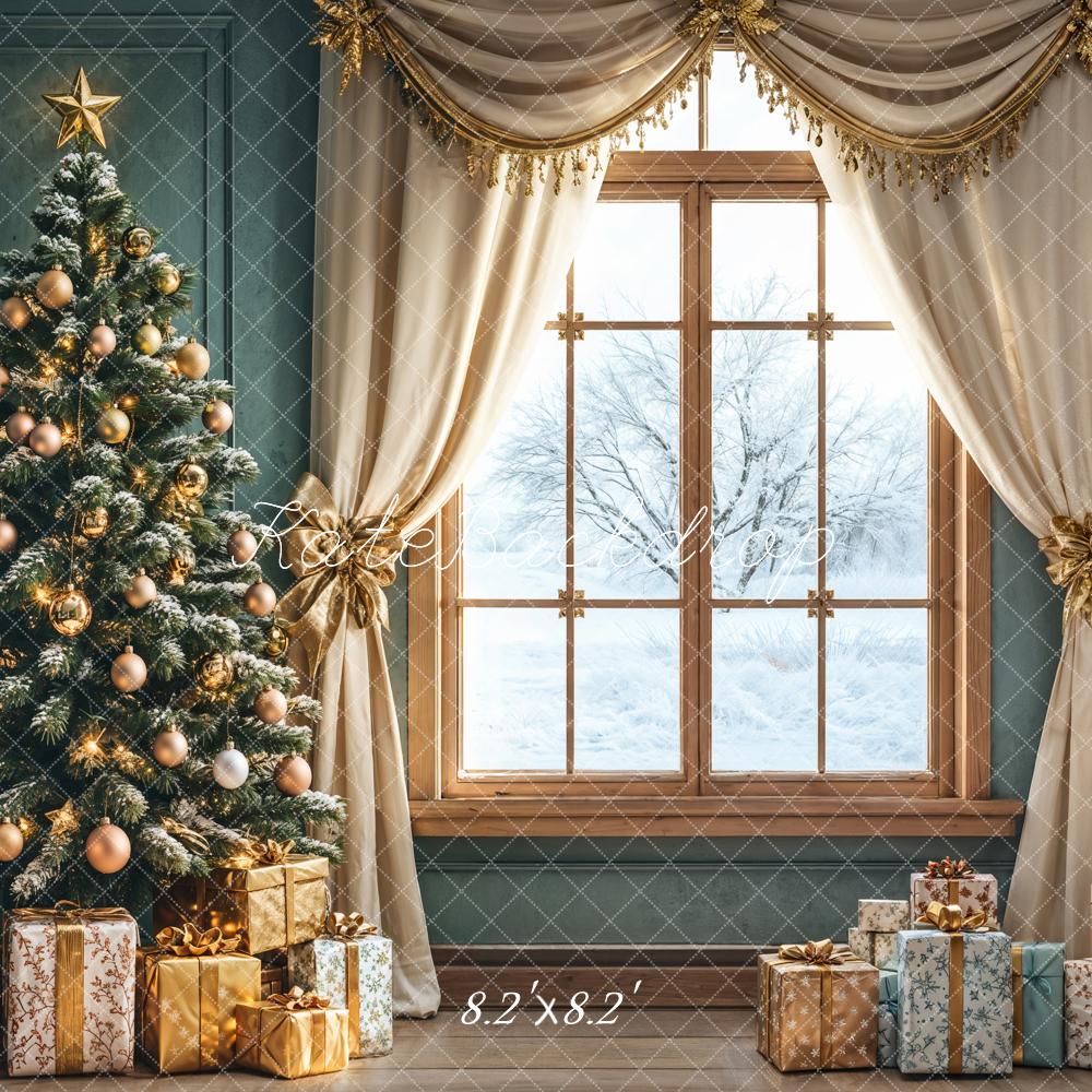 Kate Christmas Tree Window Curtains Gifts Backdrop Designed by Emetselch - Kate Backdrop AU