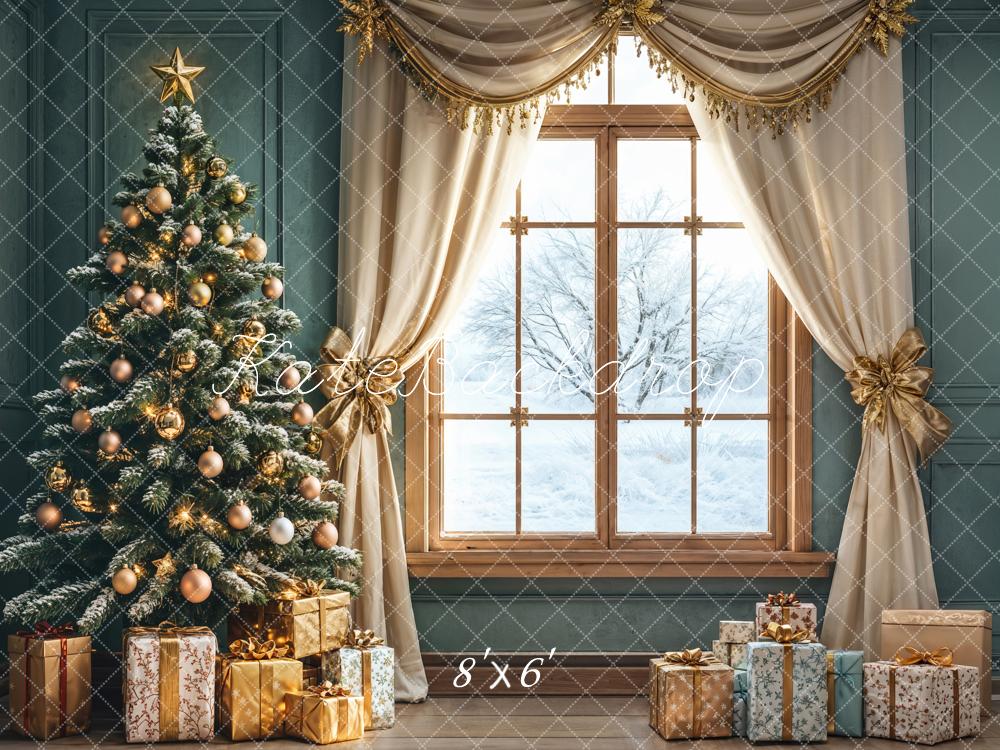 Kate Christmas Tree Window Curtains Gifts Backdrop Designed by Emetselch - Kate Backdrop AU