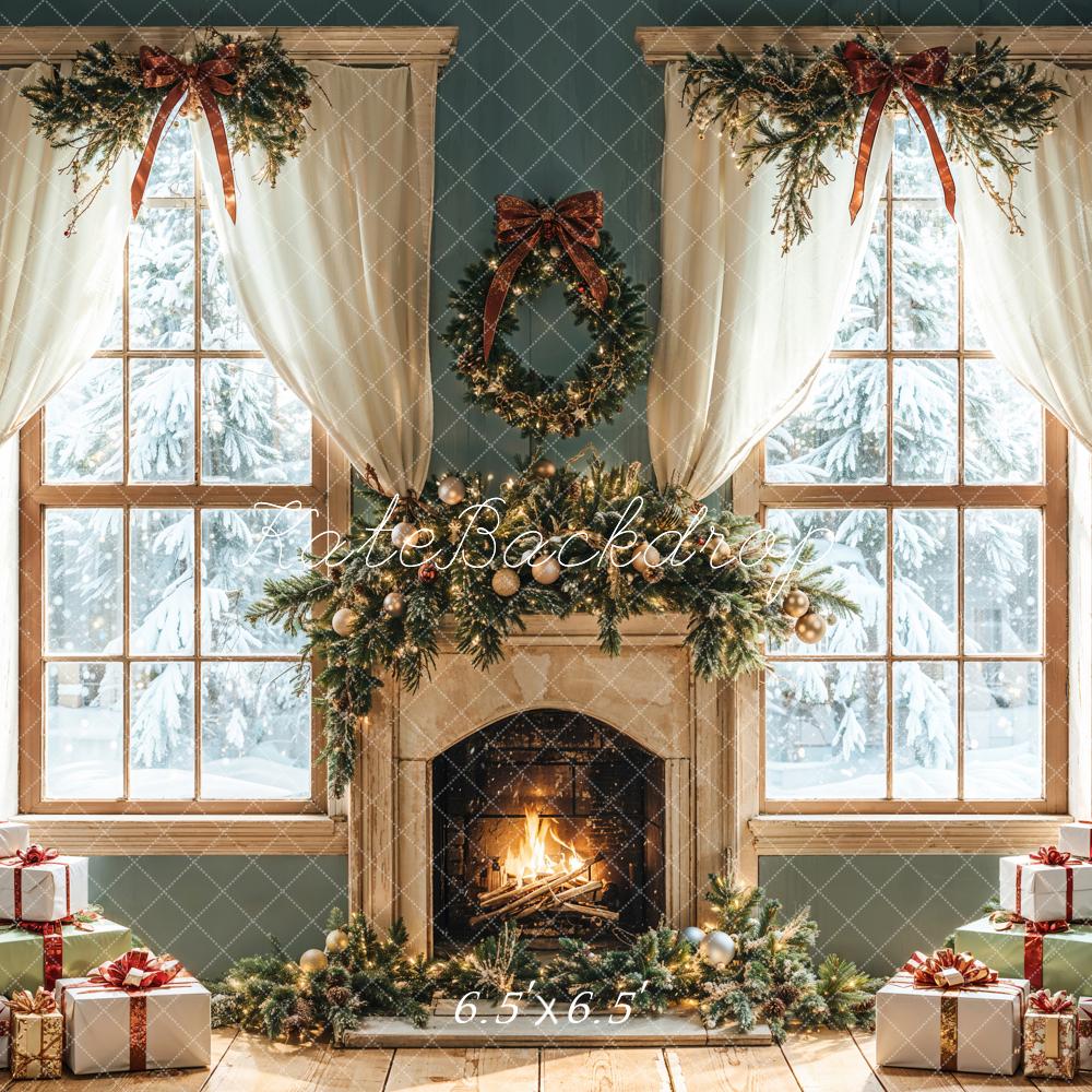 Kate Christmas Fireplace Gifts Window Backdrop Designed by Emetselch - Kate Backdrop AU