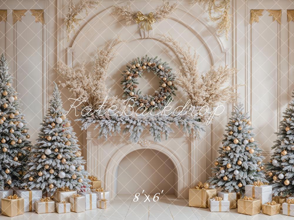 Kate Christmas Trees Backdrop Gifts Retro Fireplace Designed by Emetselch - Kate Backdrop AU