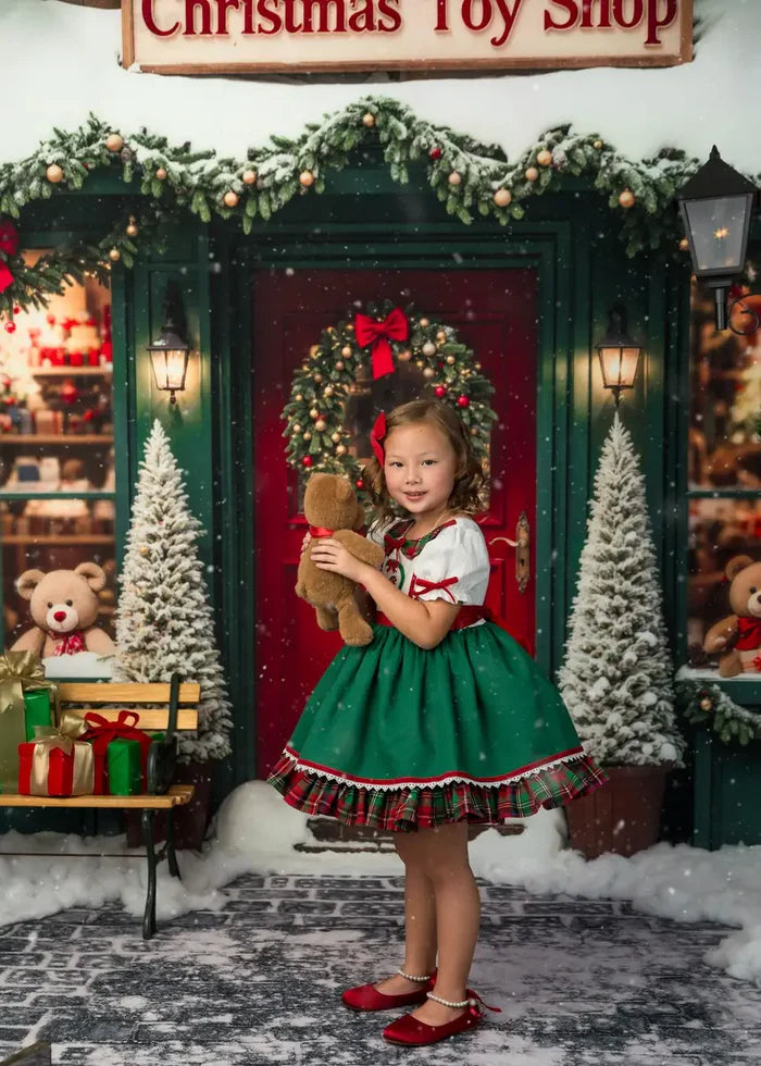 Kate Christmas Toy Shop Backdrop Snow Green Designed by Emetselch - Kate Backdrop AU