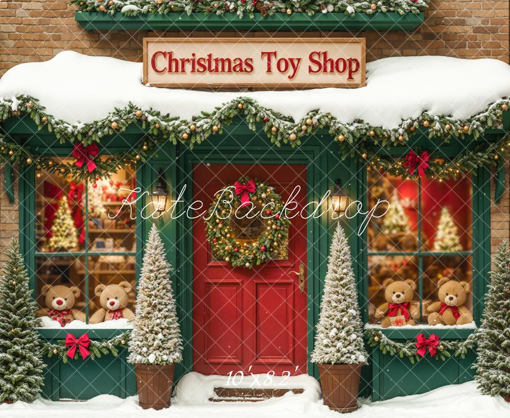 Kate Christmas Toy Shop Backdrop Snow Green Designed by Emetselch - Kate Backdrop AU