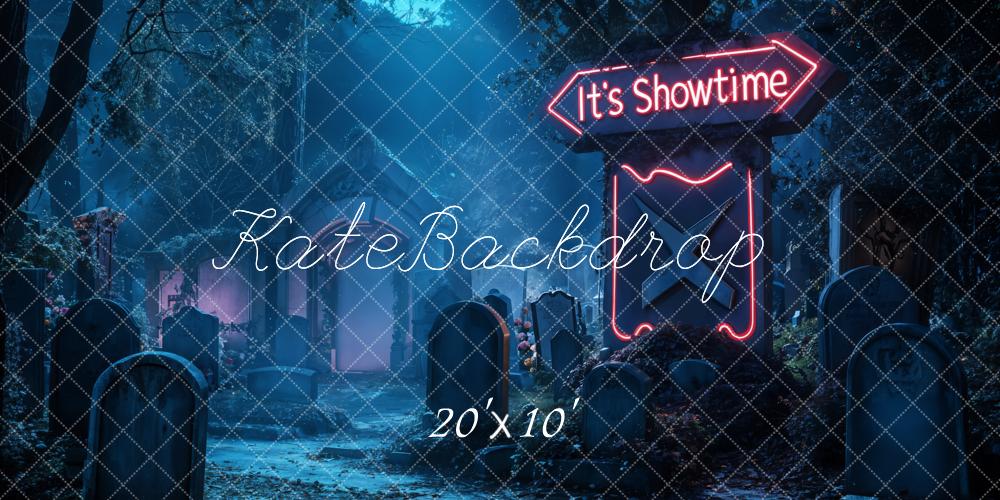Kate Halloween Backdrop Neon Graveyard Night Designed by Emetselch - Kate Backdrop AU