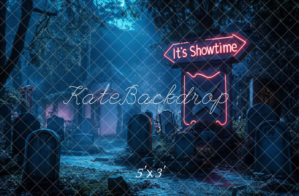 Kate Halloween Backdrop Neon Graveyard Night Designed by Emetselch - Kate Backdrop AU