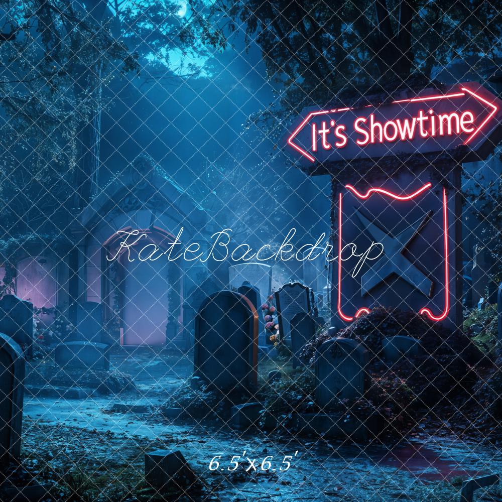 Kate Halloween Backdrop Neon Graveyard Night Designed by Emetselch - Kate Backdrop AU