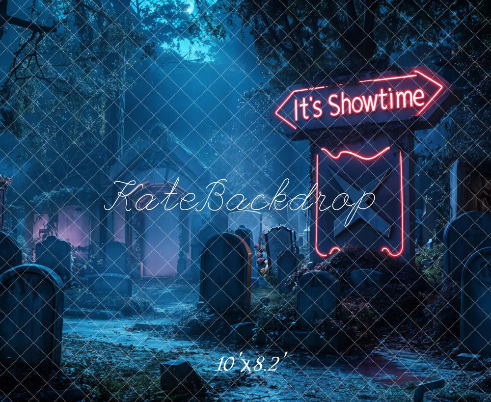 Kate Halloween Backdrop Neon Graveyard Night Designed by Emetselch - Kate Backdrop AU