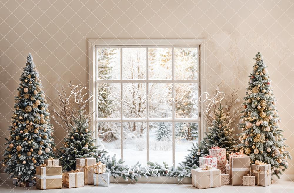Kate Christmas Trees Snow Window Backdrop Designed by Emetselch - Kate Backdrop AU