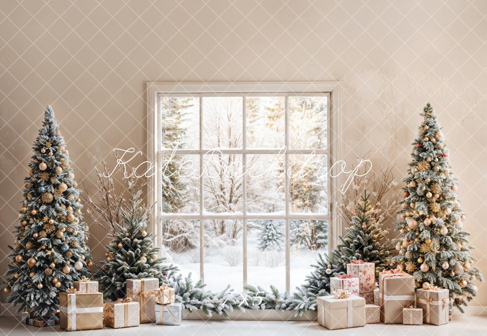 Kate Christmas Trees Snow Window Backdrop Designed by Emetselch - Kate Backdrop AU
