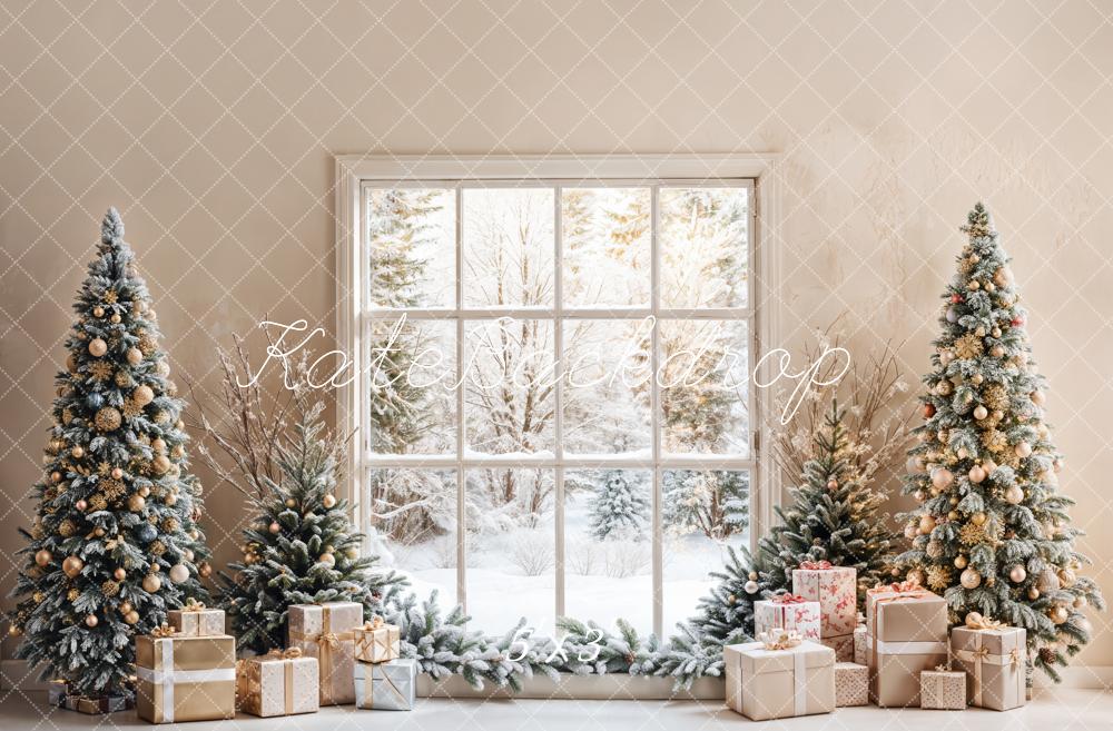 Kate Christmas Trees Snow Window Backdrop Designed by Emetselch - Kate Backdrop AU