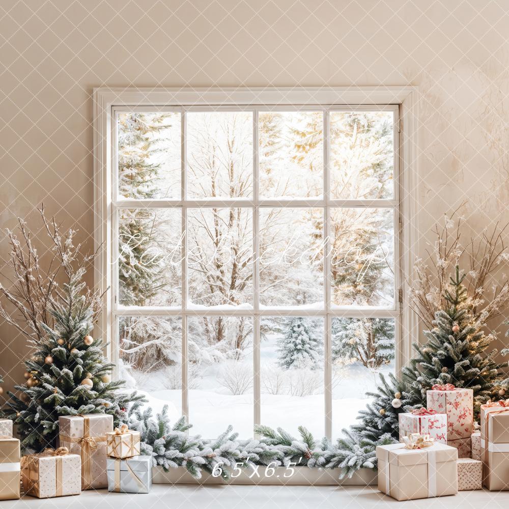 Kate Christmas Trees Snow Window Backdrop Designed by Emetselch - Kate Backdrop AU