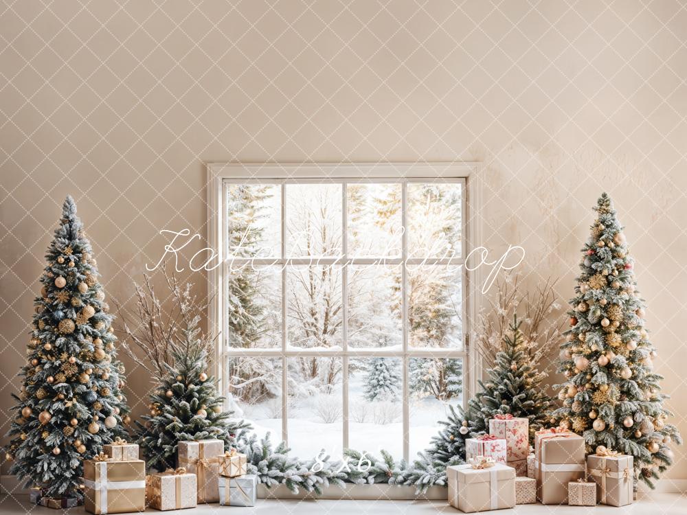 Kate Christmas Trees Snow Window Backdrop Designed by Emetselch - Kate Backdrop AU