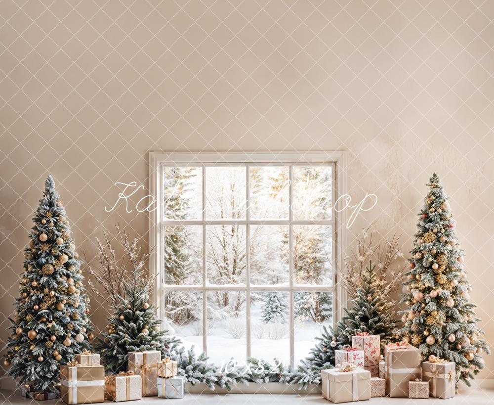 Kate Christmas Trees Snow Window Backdrop Designed by Emetselch - Kate Backdrop AU