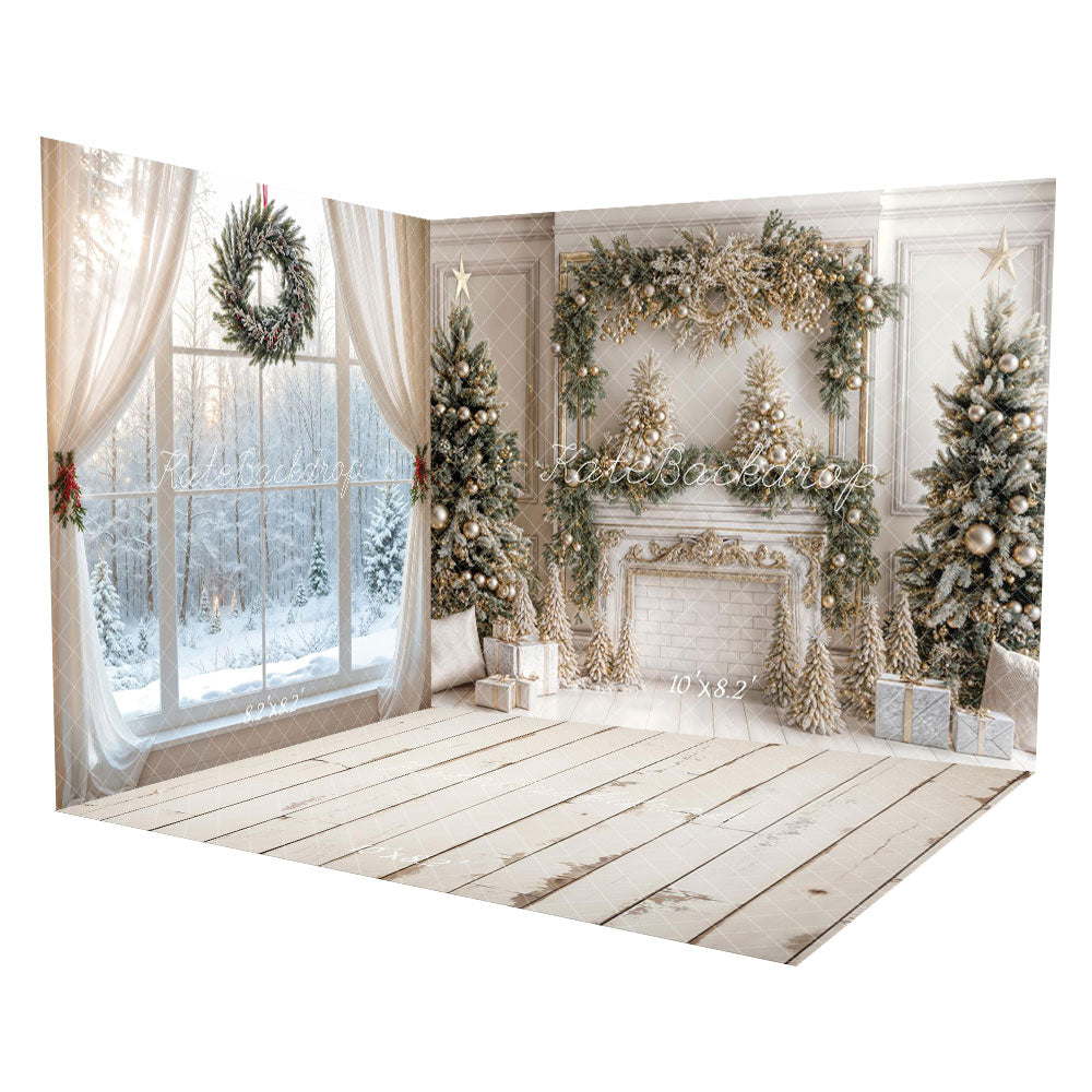 Kate Christmas White Vintage Brick Fireplace Room Set(8ftx8ft&10ftx8ft&8ftx10ft) - Kate Backdrop AU
