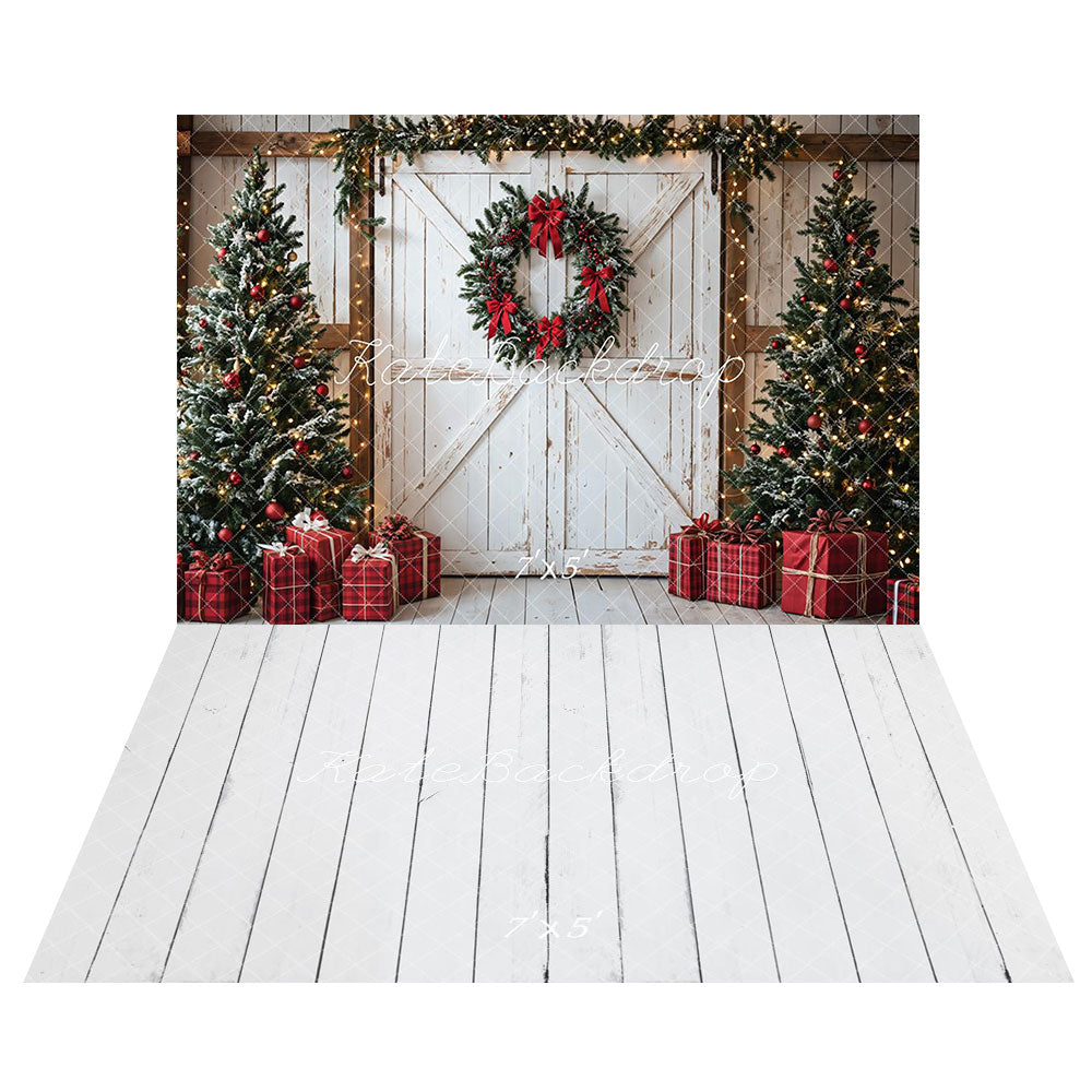 Kate Christmas Trees White Door Gifts Backdrop+Wood Floor Backdrop - Kate Backdrop AU