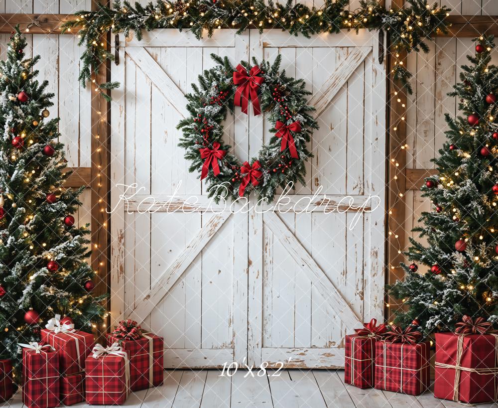 Kate Christmas Tree White Barn Door Backdrop Designed by Emetselch - Kate Backdrop AU