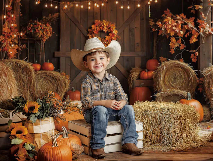 Kate Fall Barn Door Hay Bale Backdrop Designed by Emetselch - Kate Backdrop AU