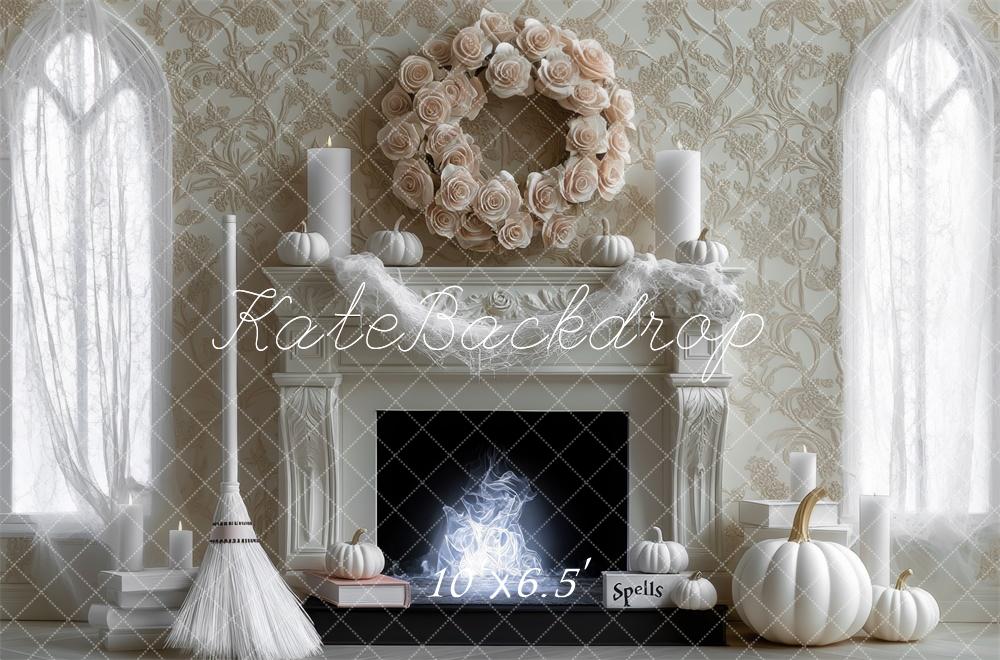 Kate Halloween Backdrop Witch White Pumpkin Fireplace Designed by Mini MakeBelieve - Kate Backdrop AU