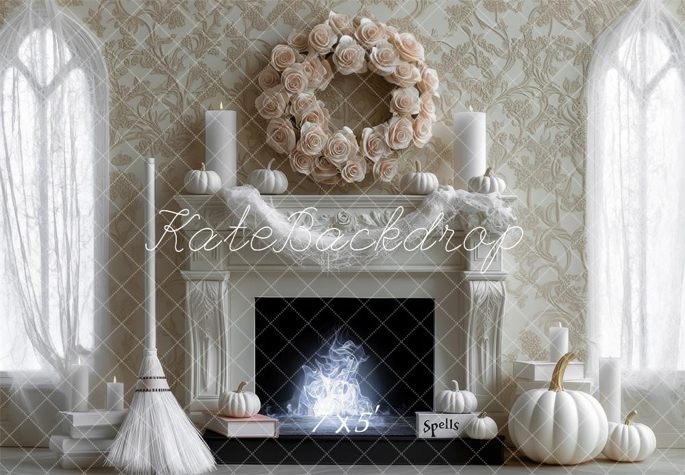 Kate Halloween Backdrop Witch White Pumpkin Fireplace Designed by Mini MakeBelieve - Kate Backdrop AU