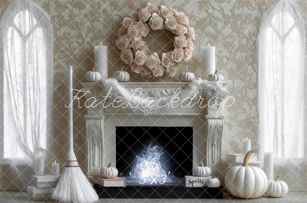 Kate Halloween Backdrop Witch White Pumpkin Fireplace Designed by Mini MakeBelieve - Kate Backdrop AU