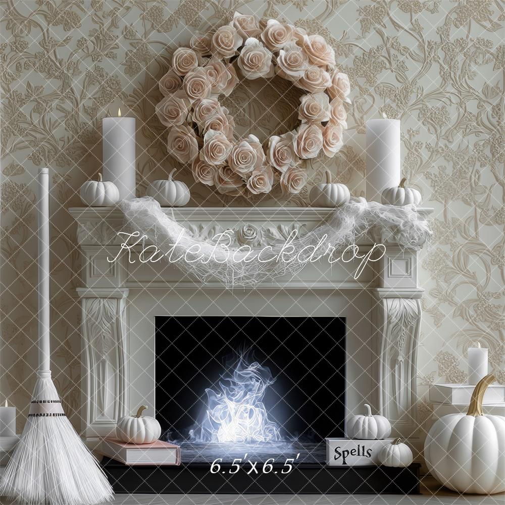 Kate Halloween Backdrop Witch White Pumpkin Fireplace Designed by Mini MakeBelieve - Kate Backdrop AU