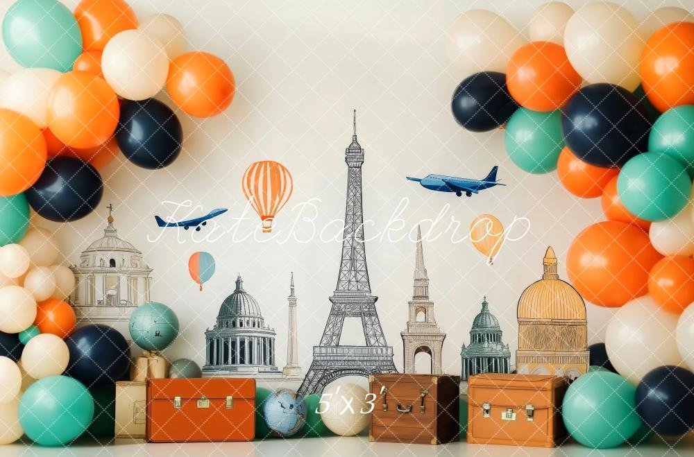 Kate Around the World Backdrop Balloon Tower Cake Smash Designed by Patty Robert - Kate Backdrop AU