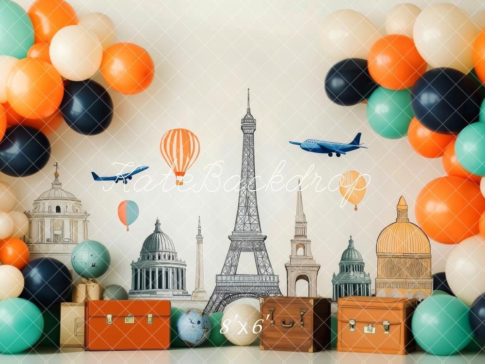 Kate Around the World Backdrop Balloon Tower Cake Smash Designed by Patty Robert - Kate Backdrop AU