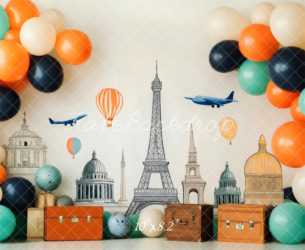 Kate Around the World Backdrop Balloon Tower Cake Smash Designed by Patty Robert - Kate Backdrop AU