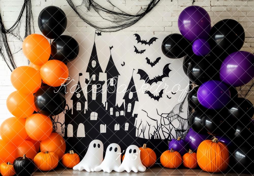 Kate Halloween Backdrop Haunted Castle Ghosts Bats Designed by Patty Robert - Kate Backdrop AU