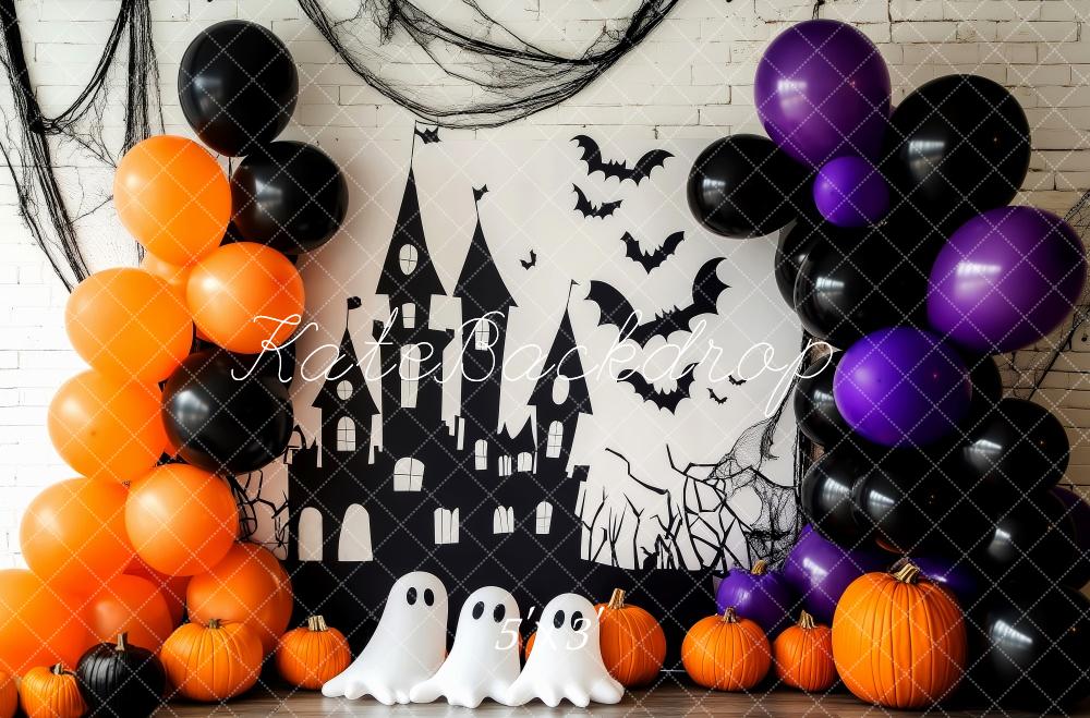 Kate Halloween Backdrop Haunted Castle Ghosts Bats Designed by Patty Robert - Kate Backdrop AU