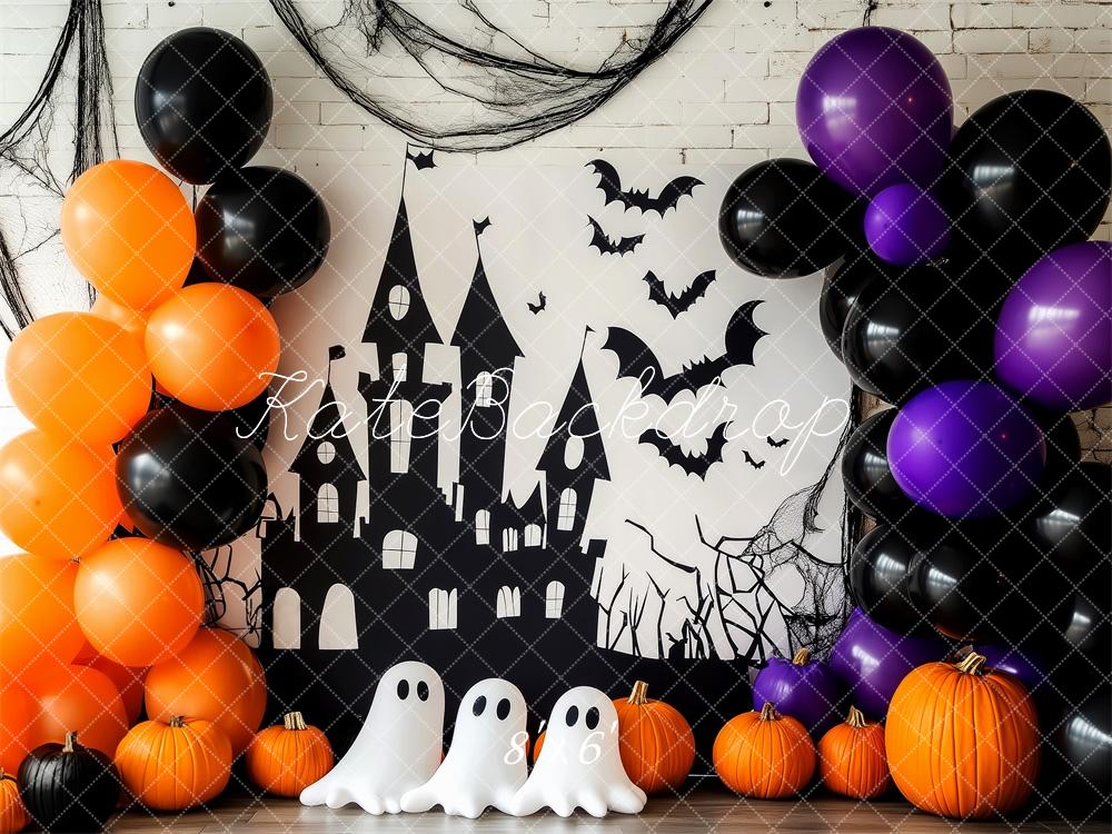 Kate Halloween Backdrop Haunted Castle Ghosts Bats Designed by Patty Robert - Kate Backdrop AU