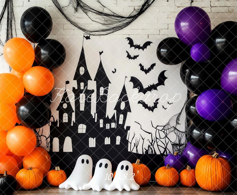 Kate Halloween Backdrop Haunted Castle Ghosts Bats Designed by Patty Robert - Kate Backdrop AU