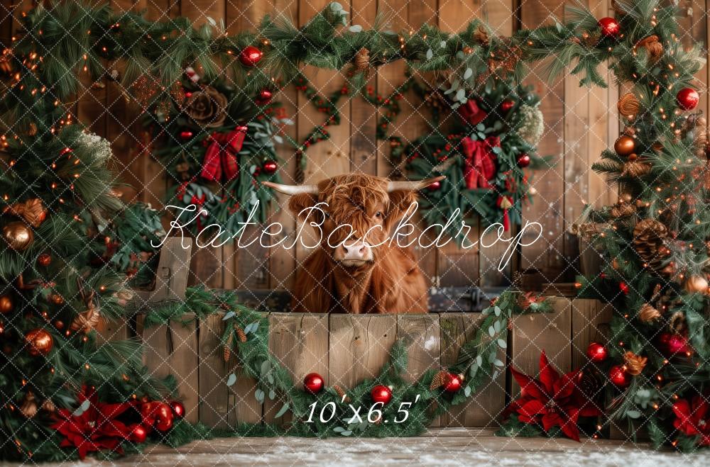 Kate Rustic Christmas Highland Cow Backdrop Designed by Patty Roberts - Kate Backdrop AU