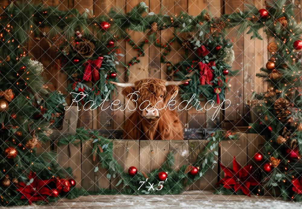 Kate Rustic Christmas Highland Cow Backdrop Designed by Patty Roberts - Kate Backdrop AU