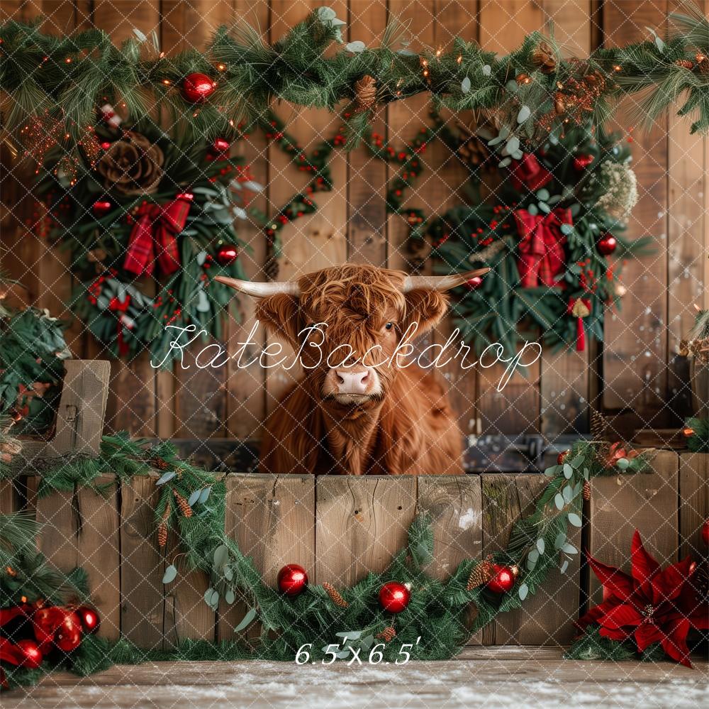 Kate Rustic Christmas Highland Cow Backdrop Designed by Patty Roberts - Kate Backdrop AU