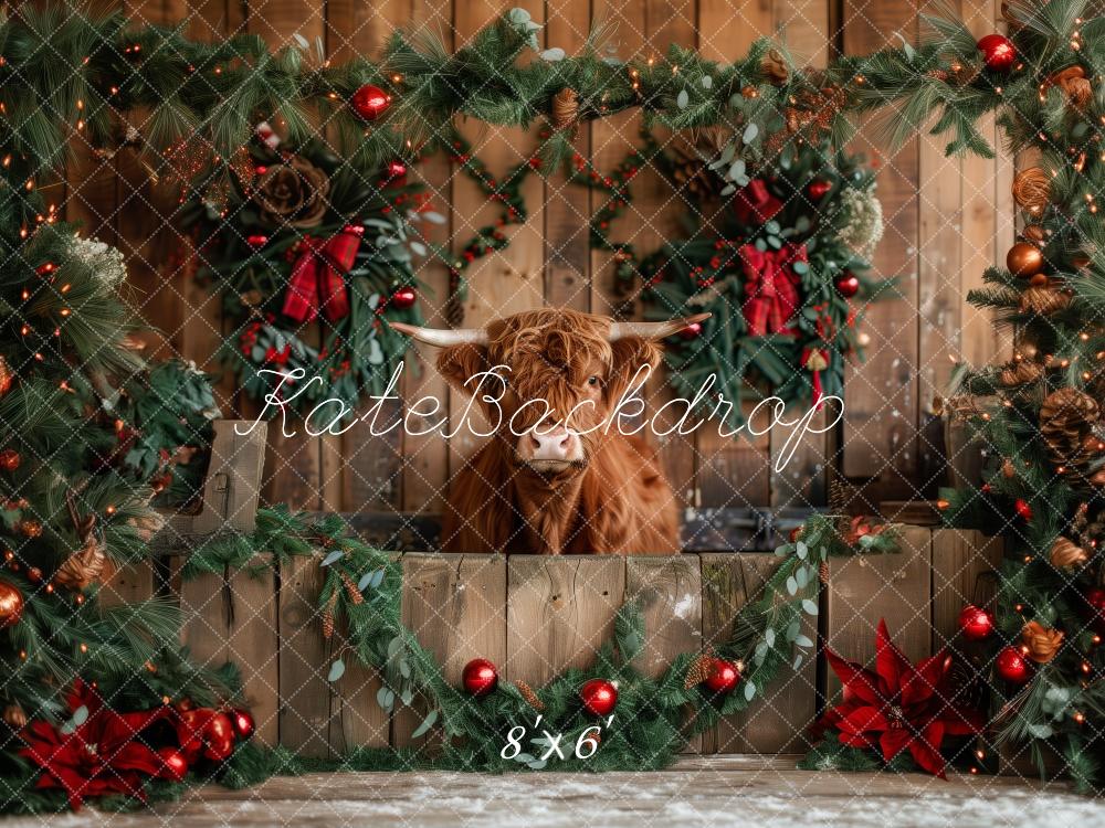 Kate Rustic Christmas Highland Cow Backdrop Designed by Patty Roberts - Kate Backdrop AU
